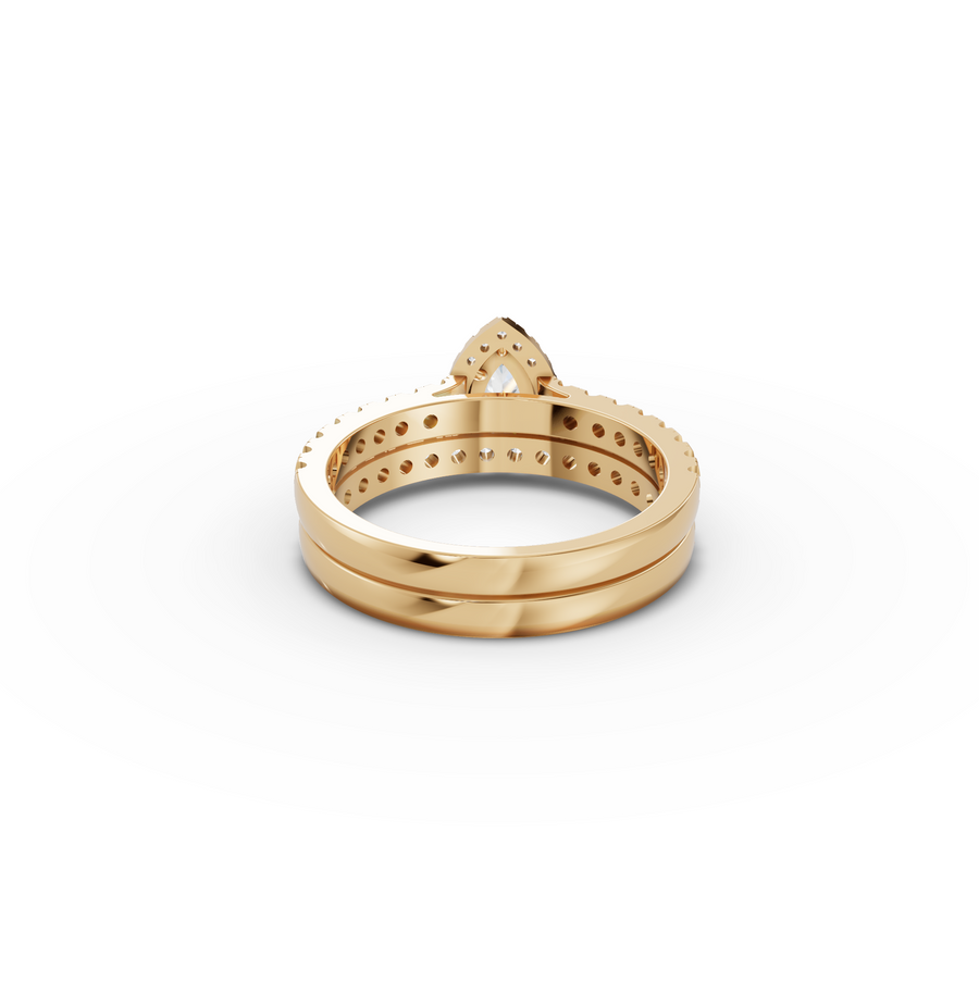 1.02 Ct Pear Halo Lab Diamond Double Band Ring Set