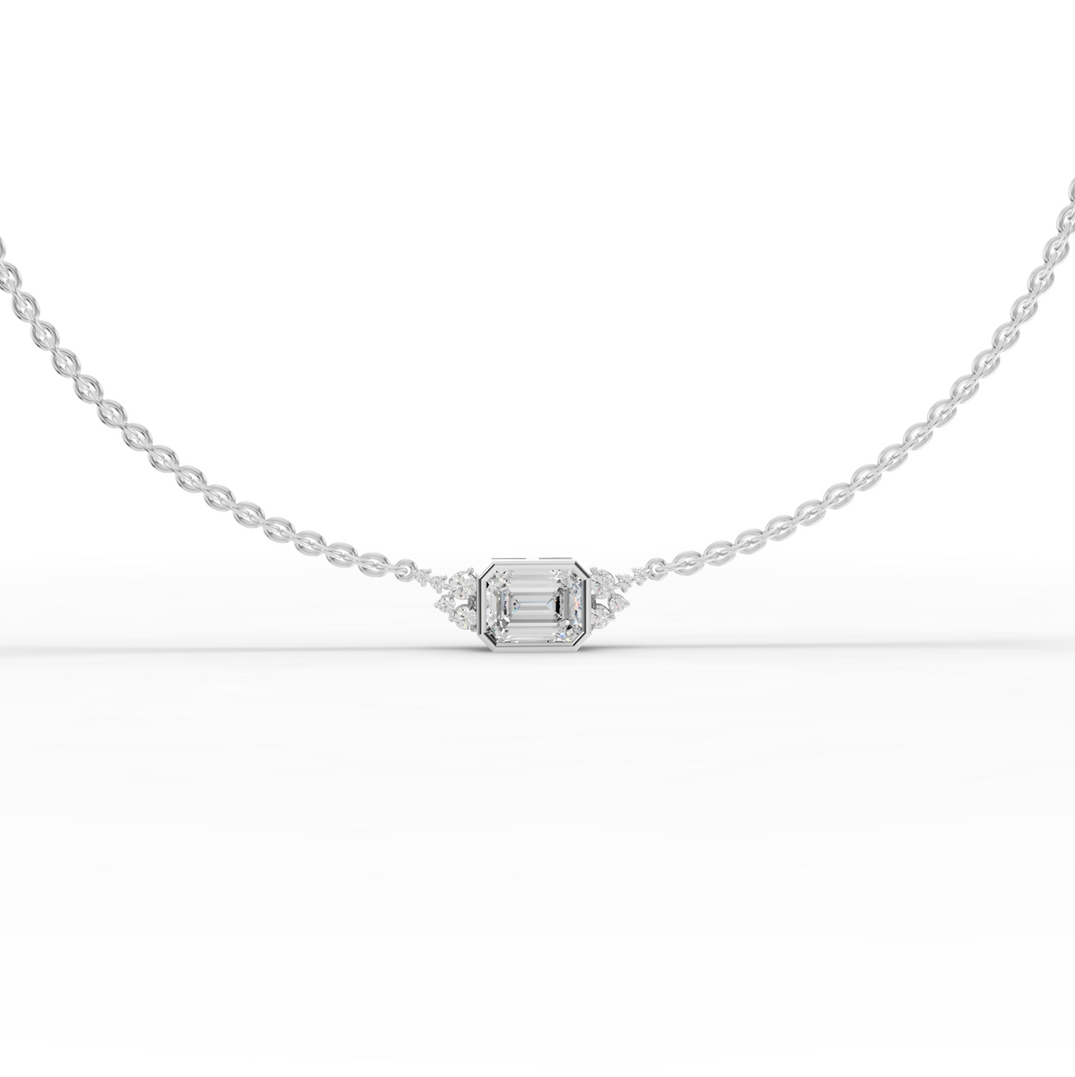 4.41 Ct Emerald Solitaire Bezel Lab Diamond Necklace