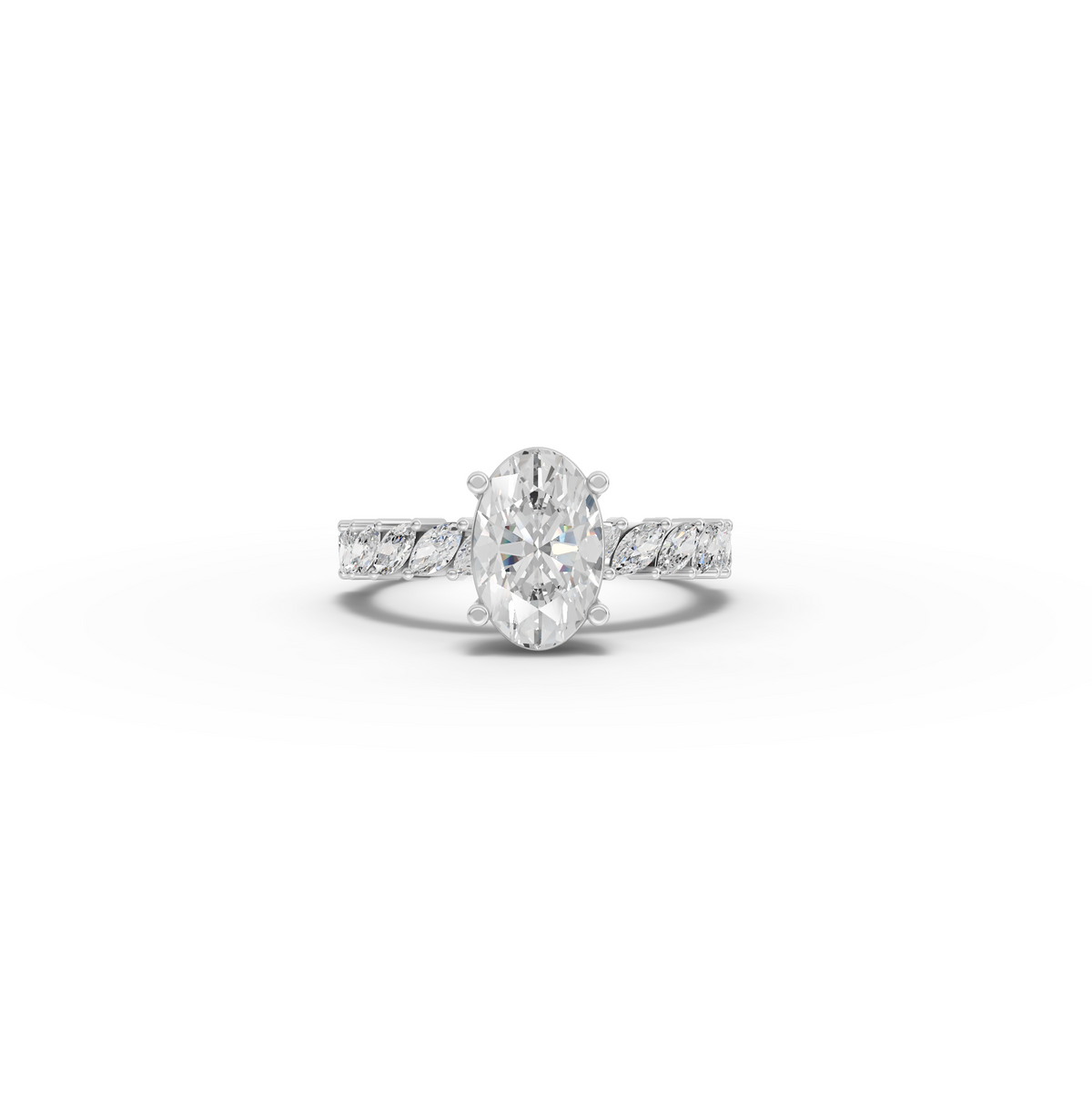 2.13 Ct Oval Lab Diamond Marquise Side Stone Ring