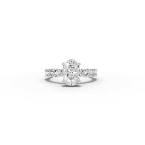 2.13 Ct Oval Lab Diamond Marquise Side Stone Ring