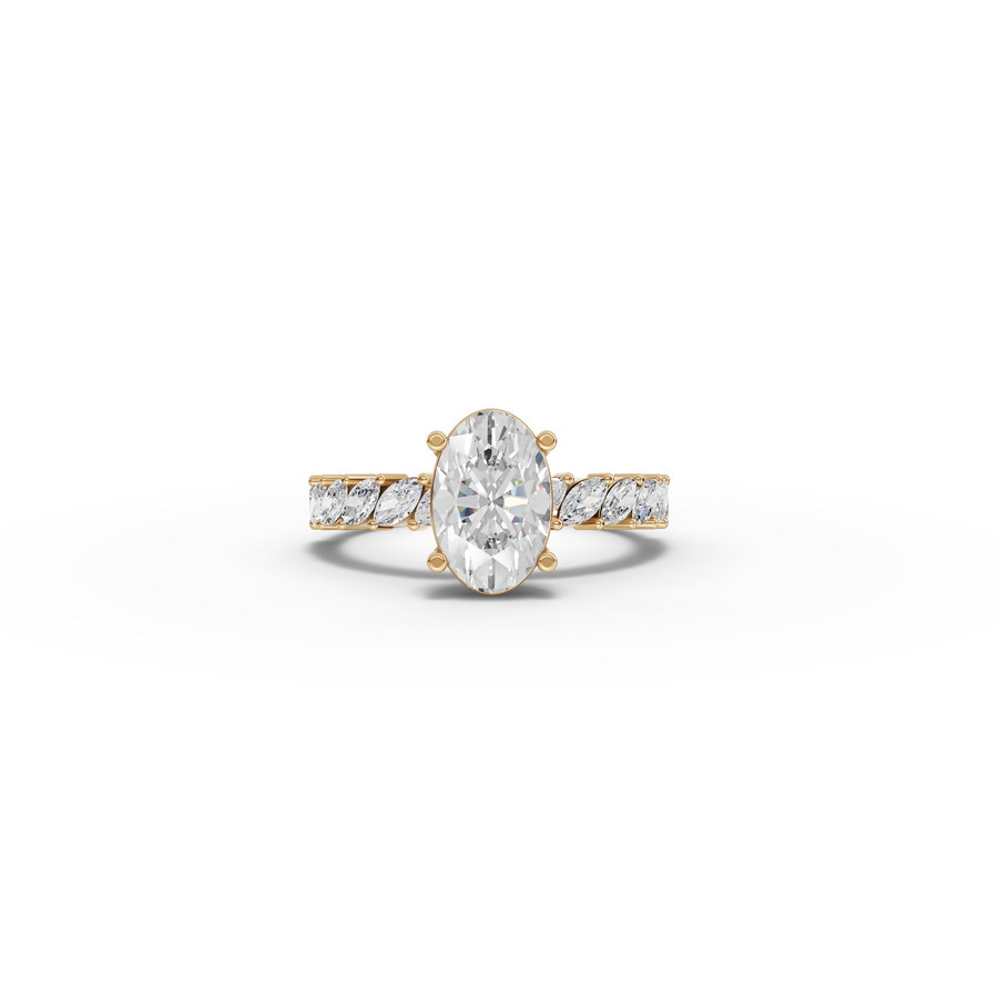 2.13 Ct Oval Lab Diamond Marquise Side Stone Ring