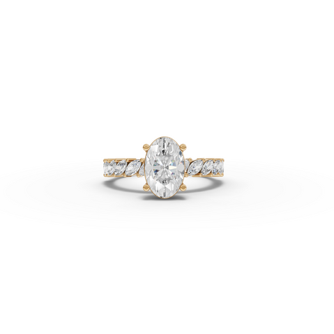 2.13 Ct Oval Lab Diamond Marquise Side Stone Ring