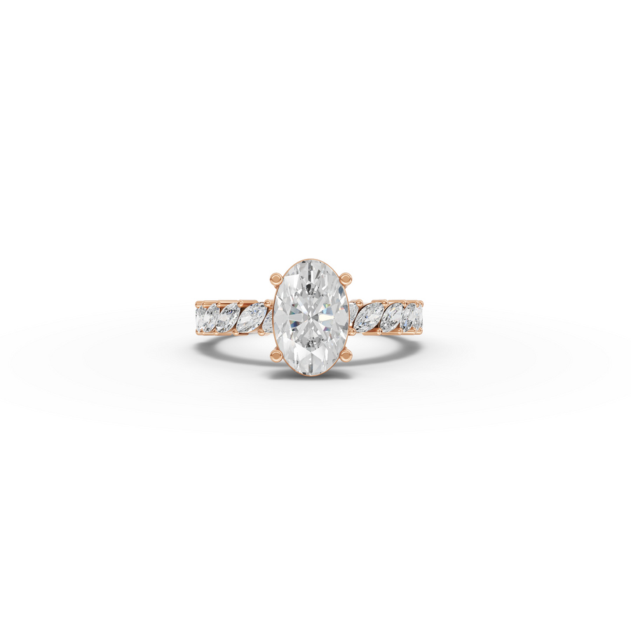 2.13 Ct Oval Lab Diamond Marquise Side Stone Ring