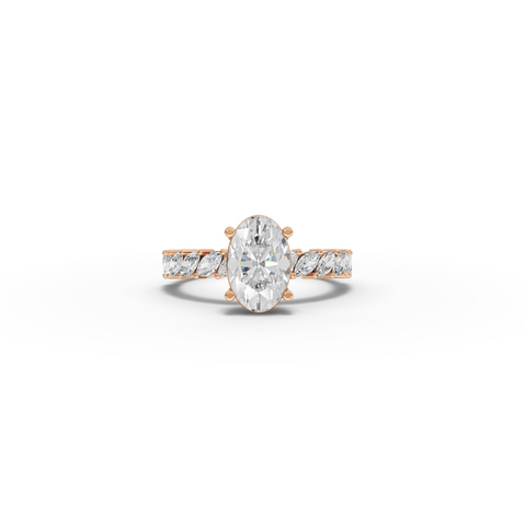 2.13 Ct Oval Lab Diamond Marquise Side Stone Ring