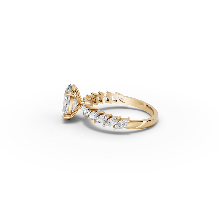 2.13 Ct Oval Lab Diamond Marquise Side Stone Ring