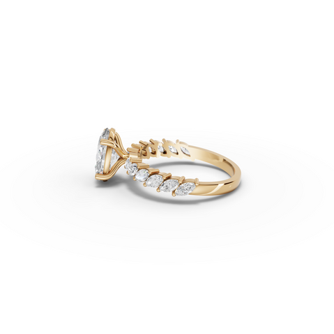 2.13 Ct Oval Lab Diamond Marquise Side Stone Ring