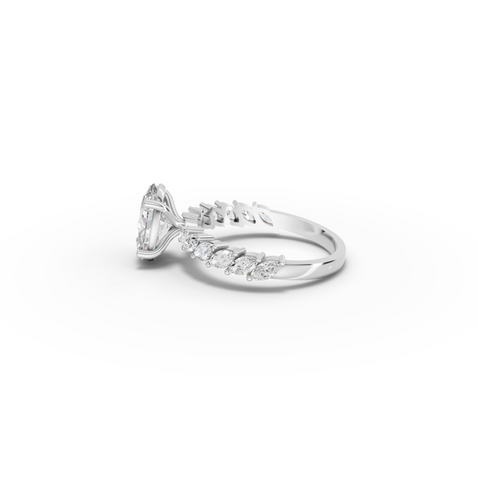 2.13 Ct Oval Lab Diamond Marquise Side Stone Ring