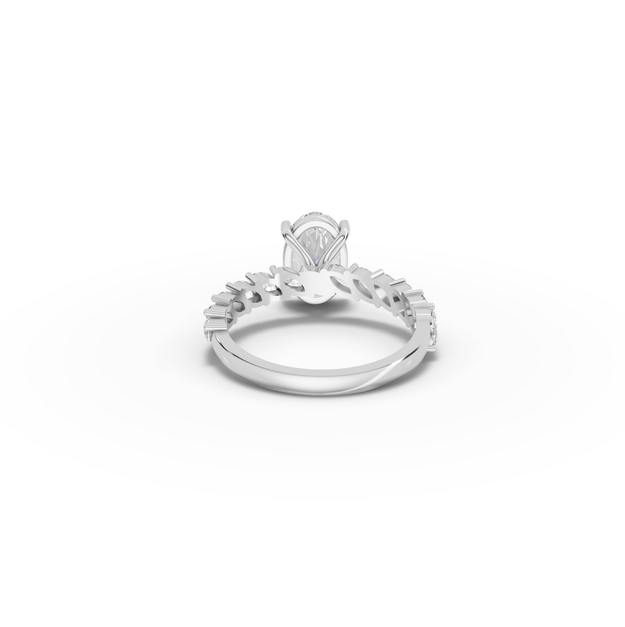 2.13 Ct Oval Lab Diamond Marquise Side Stone Ring