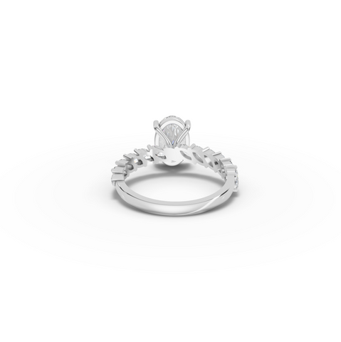 2.13 Ct Oval Lab Diamond Marquise Side Stone Ring