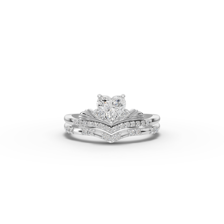 0.64 Ct Heart Solitaire With Side Stone Band Set