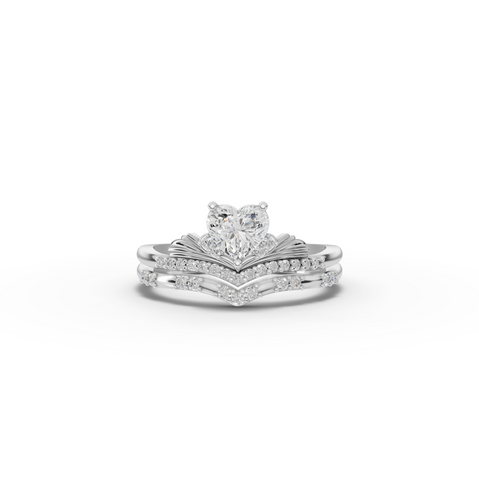 0.64 Ct Heart Solitaire With Side Stone Band Set