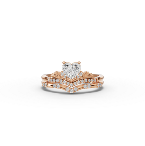 0.64 Ct Heart Solitaire With Side Stone Band Set