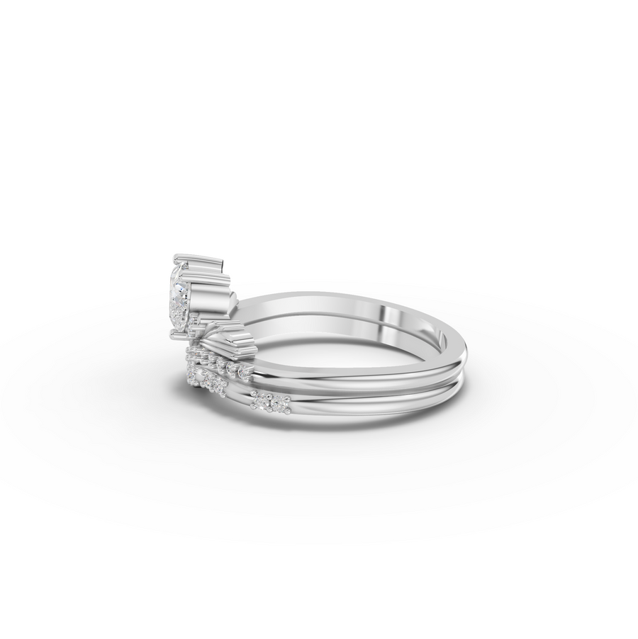 0.64 Ct Heart Solitaire With Side Stone Band Set