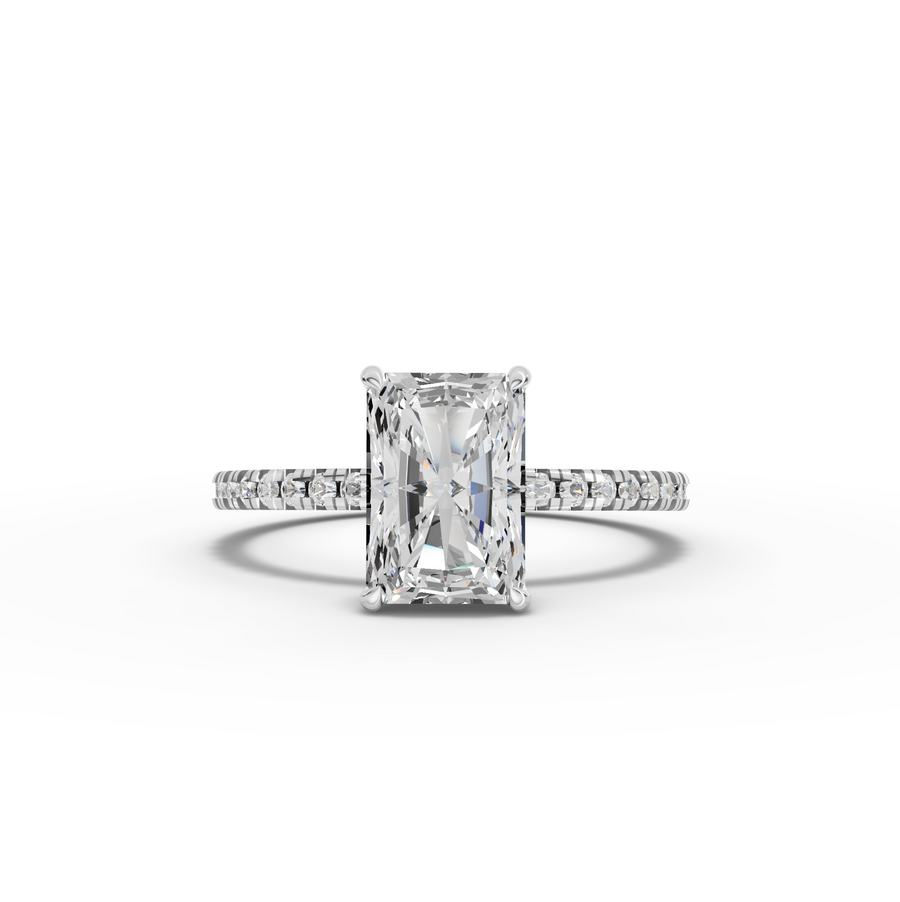 1.71 Ct Radiant Hidden Halo Accent Lab Diamond Ring