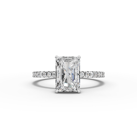 1.71 Ct Radiant Hidden Halo Accent Lab Diamond Ring