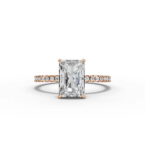 1.71 Ct Radiant Hidden Halo Accent Lab Diamond Ring