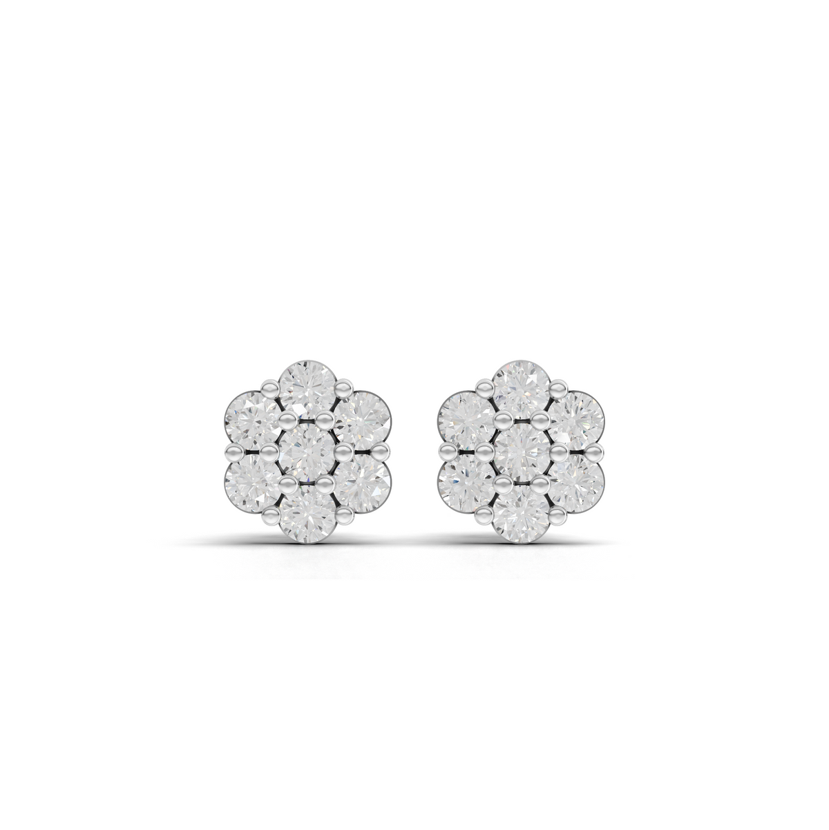 1.42 Ct Round Cluster Flower Stud Earrings