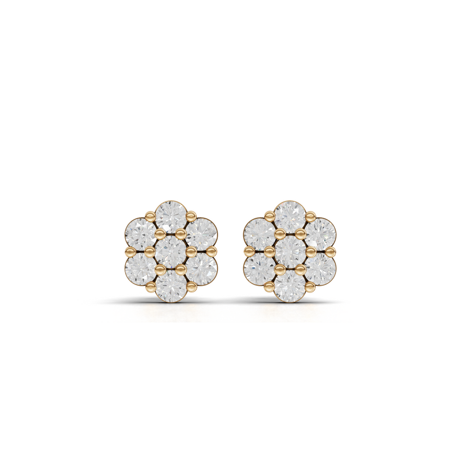 1.42 Ct Round Cluster Flower Stud Earrings