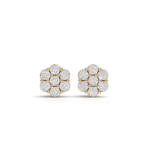 1.42 Ct Round Cluster Flower Stud Earrings