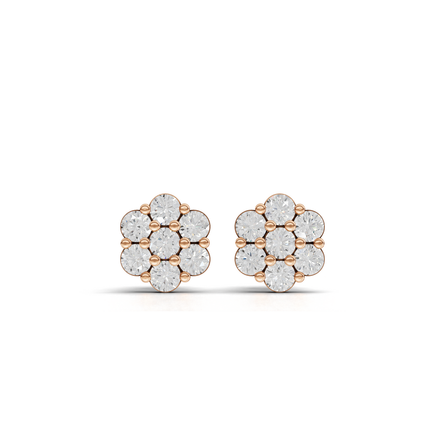 1.42 Ct Round Cluster Flower Stud Earrings