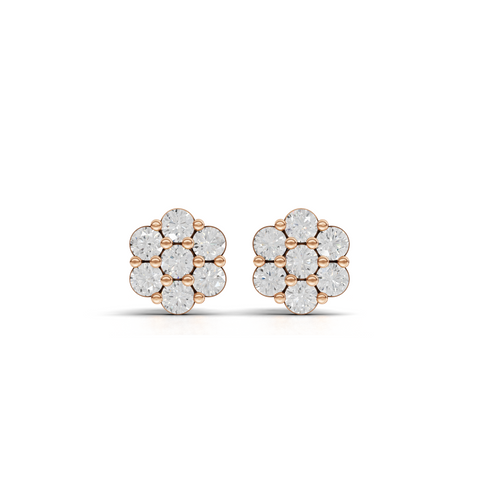 1.42 Ct Round Cluster Flower Stud Earrings