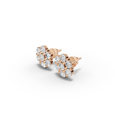 1.42 Ct Round Cluster Flower Stud Earrings