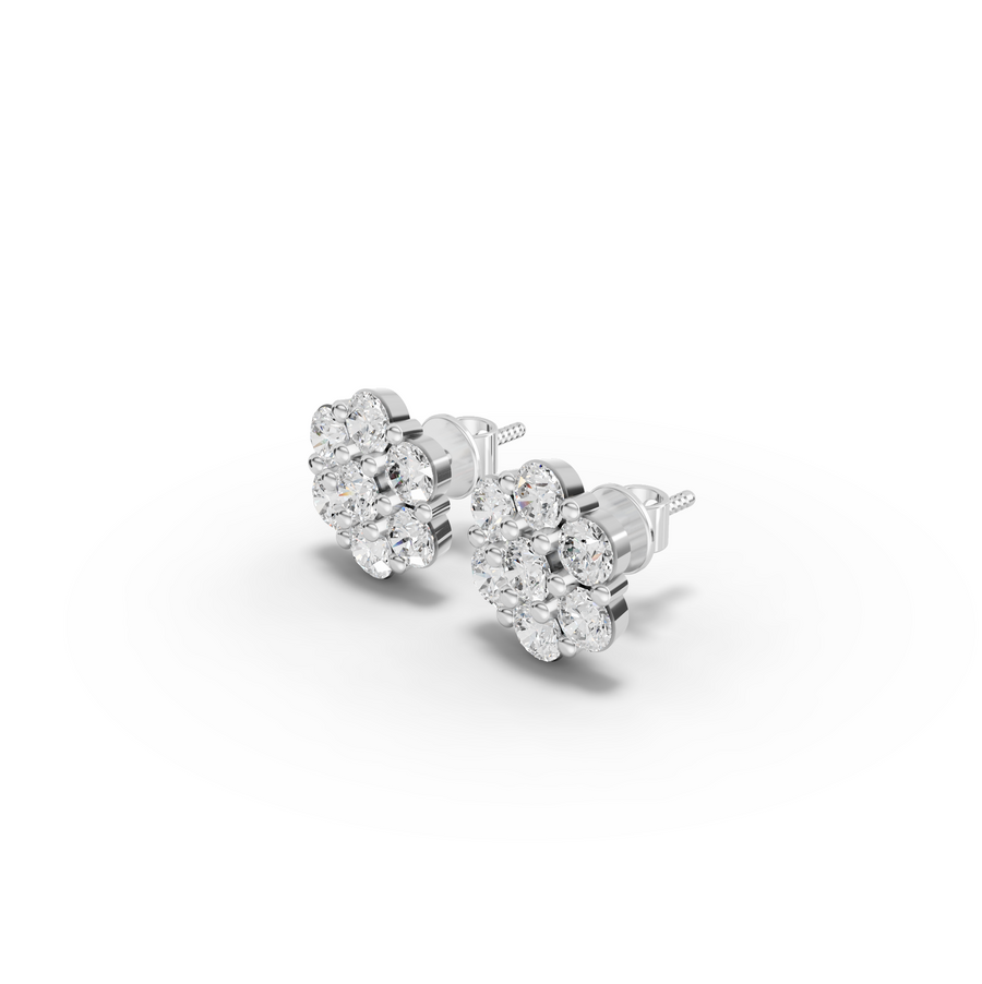 1.42 Ct Round Cluster Flower Stud Earrings