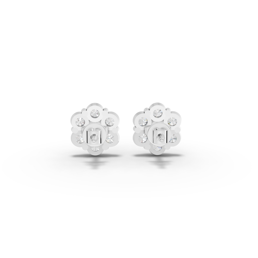 1.42 Ct Round Cluster Flower Stud Earrings
