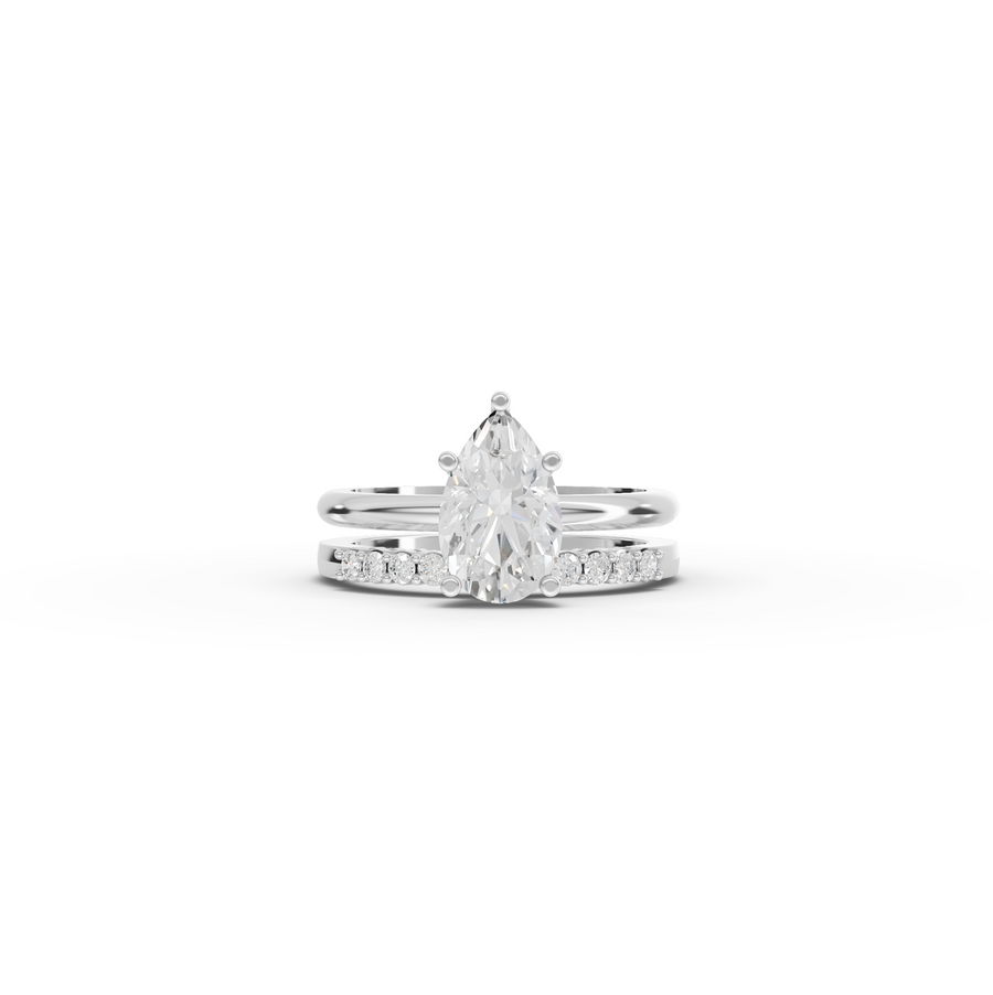 1.70 Ct Pear Solitaire Lab Grown Diamond Bridal Ring Set