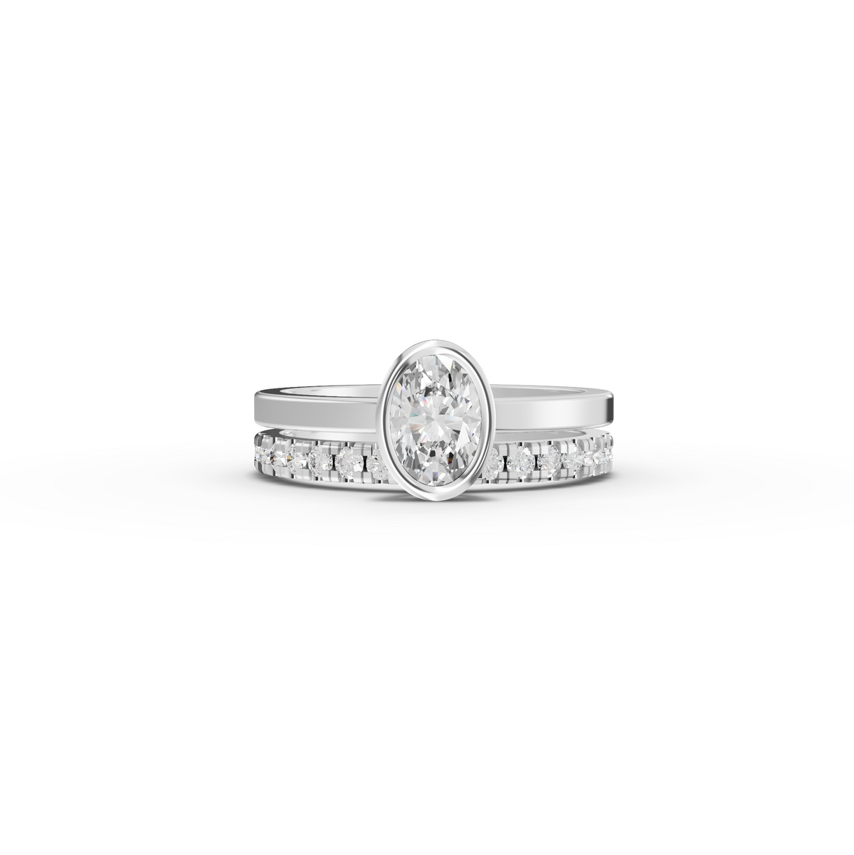 0.80 Ct Oval Bezel Lab Grown Diamond Bridal Ring Set