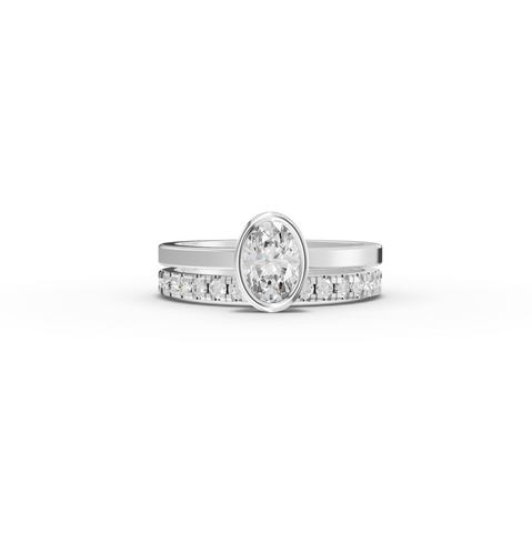0.80 Ct Oval Bezel Lab Grown Diamond Bridal Ring Set