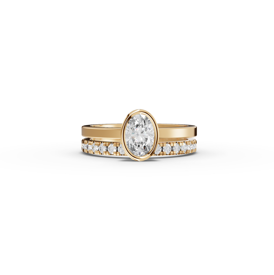 0.80 Ct Oval Bezel Lab Grown Diamond Bridal Ring Set