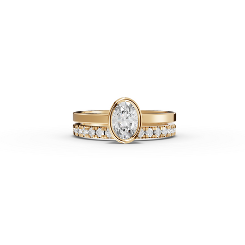 0.80 Ct Oval Bezel Lab Grown Diamond Bridal Ring Set
