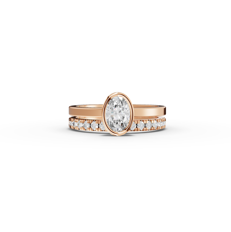 0.80 Ct Oval Bezel Lab Grown Diamond Bridal Ring Set
