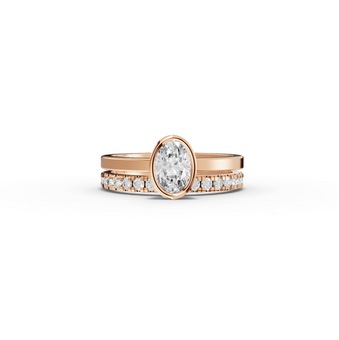0.80 Ct Oval Bezel Lab Grown Diamond Bridal Ring Set