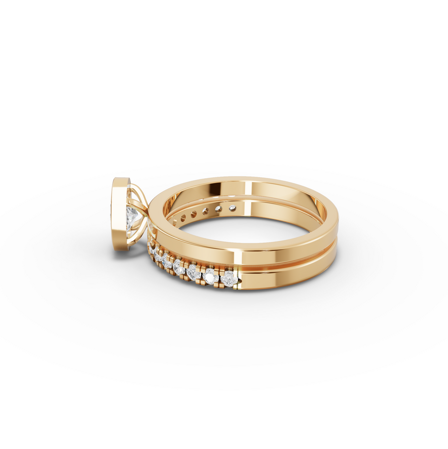 0.80 Ct Oval Bezel Lab Grown Diamond Bridal Ring Set