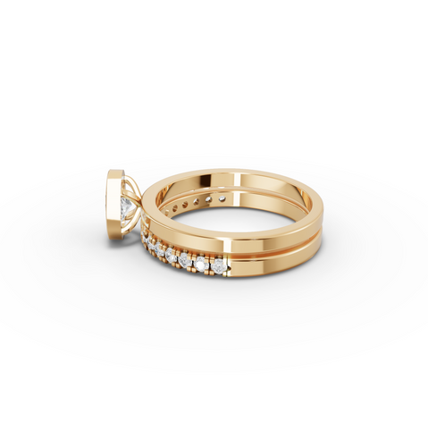 0.80 Ct Oval Bezel Lab Grown Diamond Bridal Ring Set