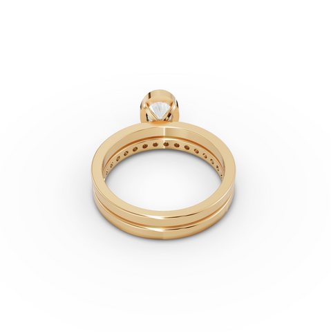 0.80 Ct Oval Bezel Lab Grown Diamond Bridal Ring Set
