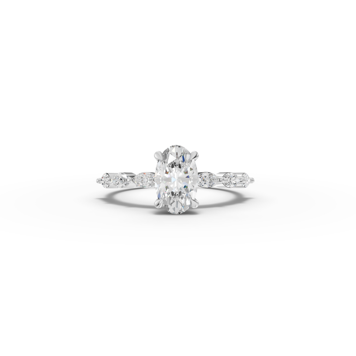 1.31 CT Oval Prong Marquise Accent Lab Diamond Ring