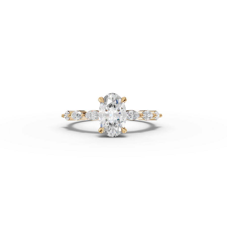 1.31 CT Oval Prong Marquise Accent Lab Diamond Ring