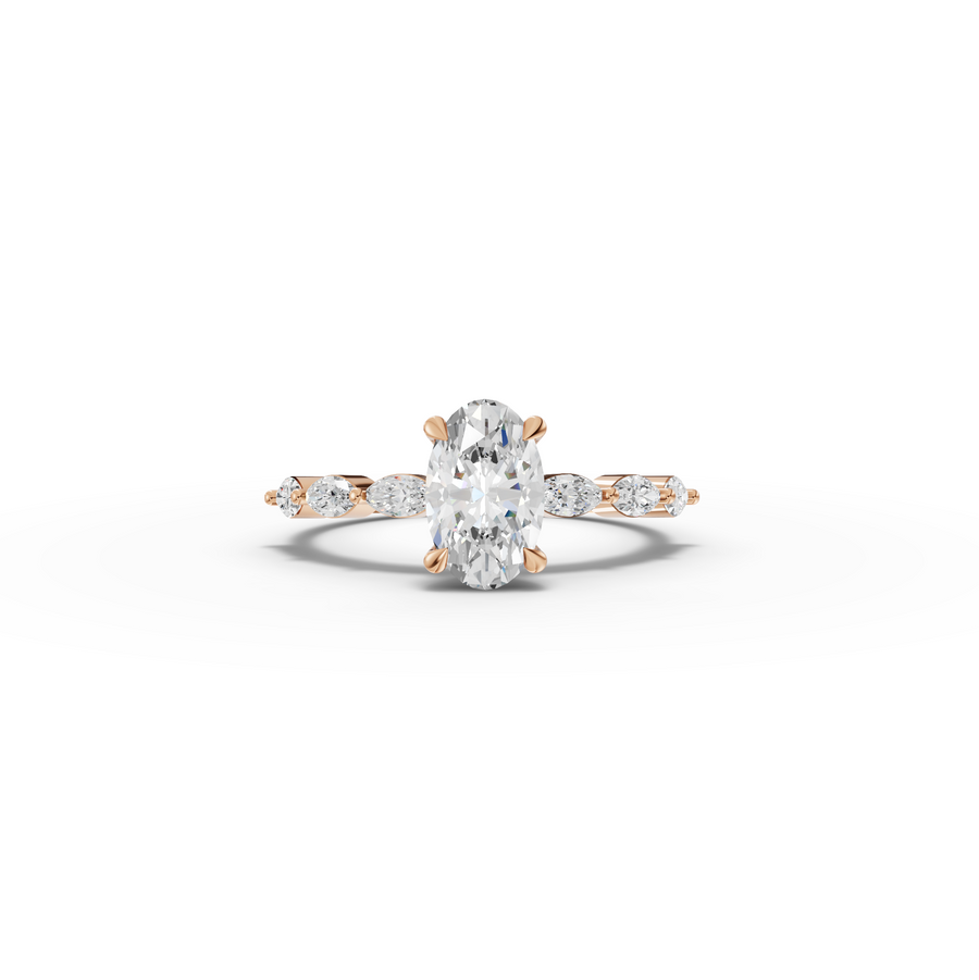 1.31 CT Oval Prong Marquise Accent Lab Diamond Ring