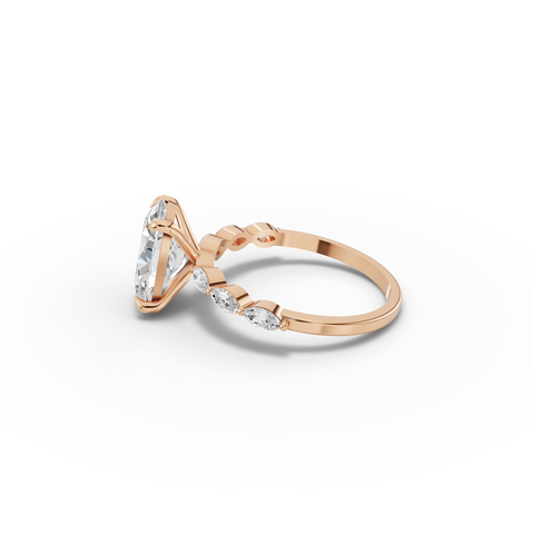 2.81 CT Oval Solitaire Marquise Accent Lab Diamond Ring