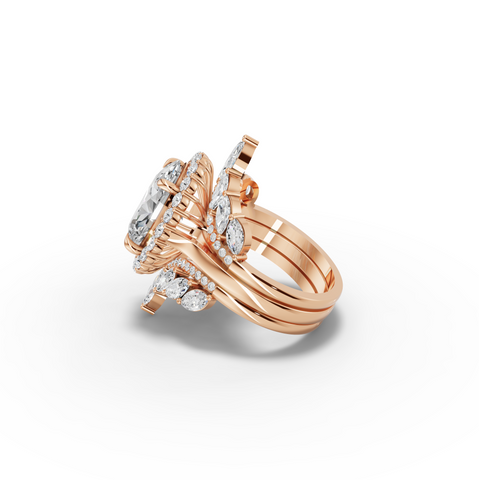 6.68 CT Oval Halo Marquise Accent Lab Diamond Bridal Set