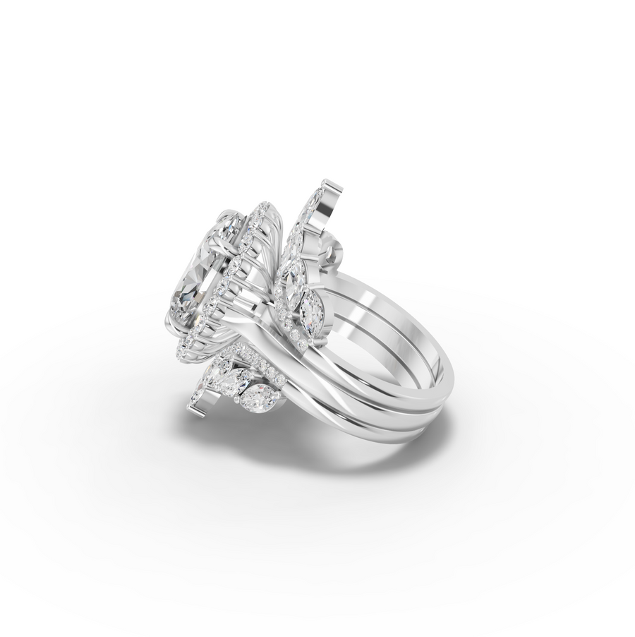 6.68 CT Oval Halo Marquise Accent Lab Diamond Bridal Set