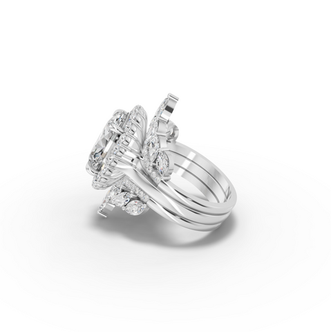 6.68 CT Oval Halo Marquise Accent Lab Diamond Bridal Set