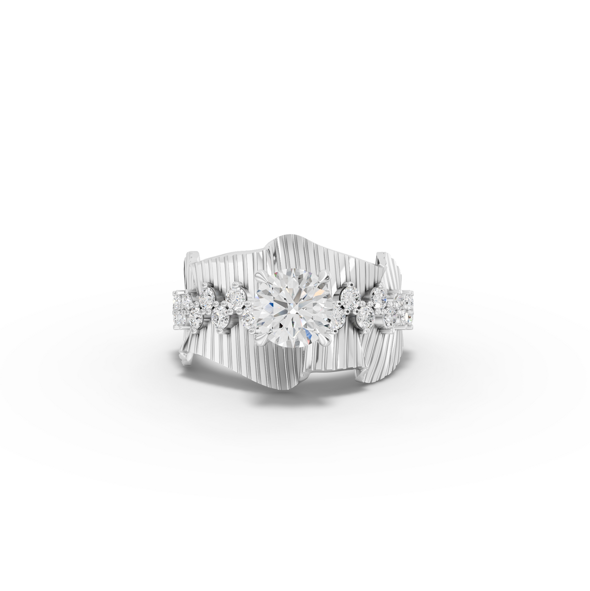 1.43 CT Round Accent Lab Diamond Statement Ring