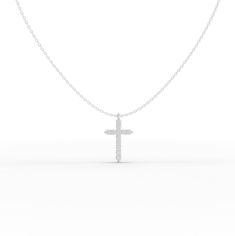 0.99 CT Classic Round Lab Grown Diamond Cross Necklace