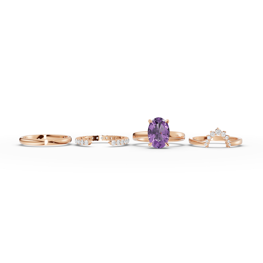 3.91 Ct Oval Amethyst With Side Band Lab Grown Diamond Bridal Set