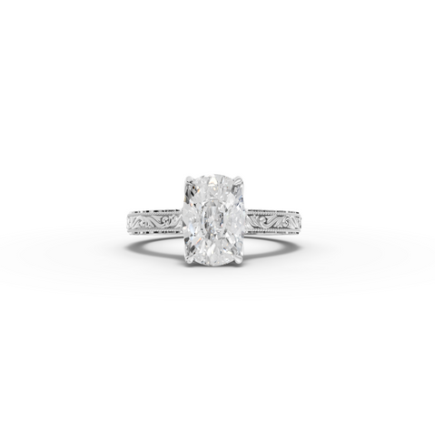 2.505 CT Cushion Lab Grown Diamond Cathedral Engagement Ring