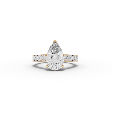 3.50 CT Pear Lab Diamond Engagement Ring with PrincessAccent Band